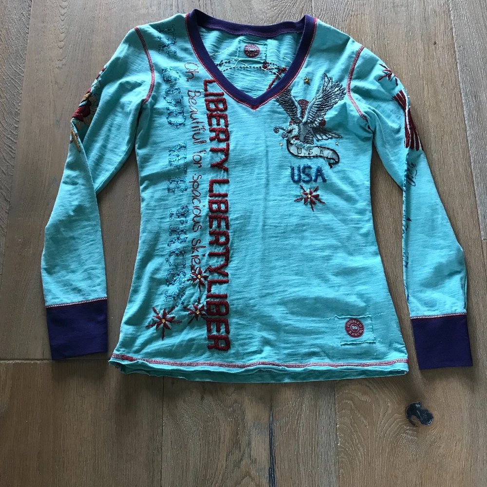 Double D Ranch Womens Liberty Top - Small - Blueish green color